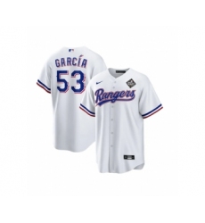 Men's Texas Rangers #53 Adolis García White 2023 World Series Stitched Baseball Jersey