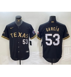 Men's Texas Rangers #53 Adolis Garcia Black Gold Cool Base Stitched Baseball Jersey