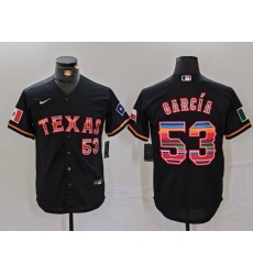 Men's Texas Rangers #53 Adolis Garcia Black Rainbow Mexico Cool Base Stitched Jersey