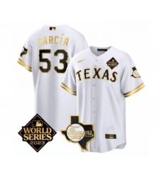 Men's Texas Rangers & Cowboys #53 Adolis García White 2023 World Series Splite Stitched Baseball Jersey