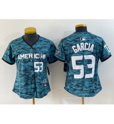 Women's Texas Rangers #53 Adolis Garcia Number Teal 2023 All Star Stitched Baseball Jersey