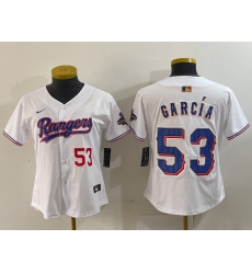 Women's Texas Rangers #53 Adolis Garcia Number White 2024 Gold Collection Limited Cool Base Jersey