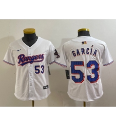 Youth Texas Rangers #53 Adolis Garcia Number White 2024 Gold Collection Limited Cool Base Jersey