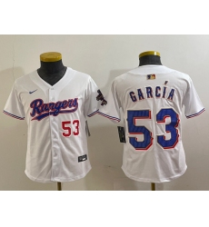 Youth Texas Rangers #53 Adolis Garcia Number White 2024 Gold Collection Limited Cool Base Jerseys