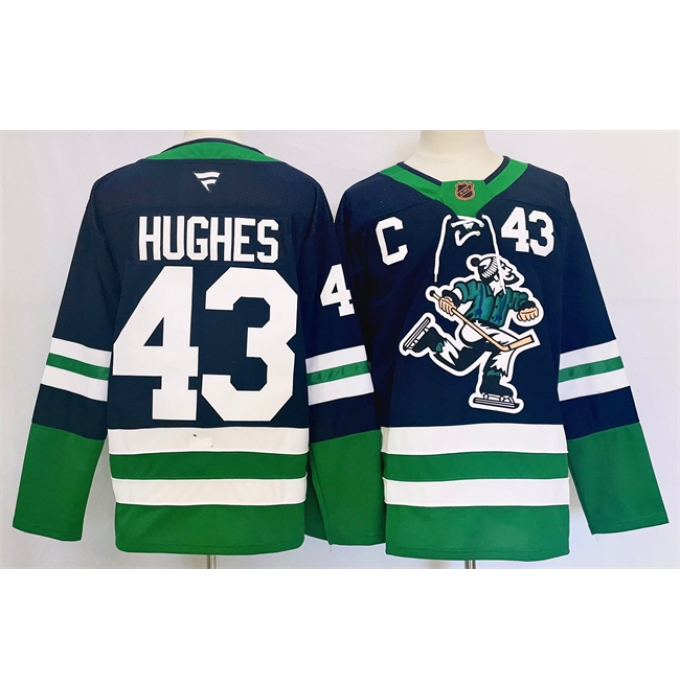 Men's Vancouver Canucks #43 Quinn Hughes Navy 2024 Reverse Retro Stitched Jersey