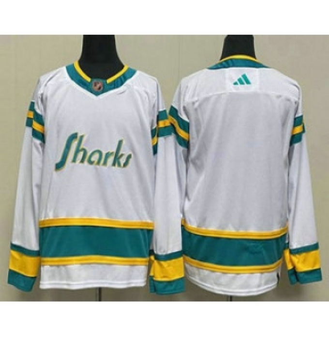 Men's San Jose Sharks Blank White 2022 Reverse Retro Stitched Jersey