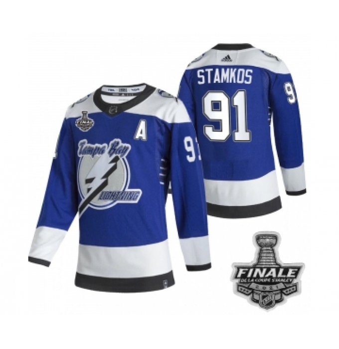 Men's Adidas Lightning #91 Steven Stamkos Blue Home Authentic 2021 Stanley Cup Jersey