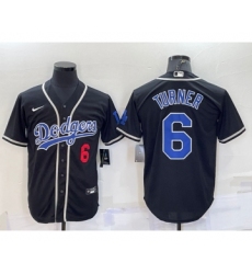 Men's Los Angeles Dodgers #6 Trea Turner Black Cool Base Stitched Baseball Jersey