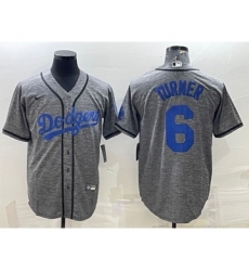 Men's Los Angeles Dodgers #6 Trea Turner Grey Gridiron Cool Base Stitched Baseball Jersey