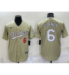 Men's Los Angeles Dodgers #6 Trea Turner Number Cream Pinstripe Stitched MLB Cool Base Nike Jersey