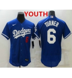 Youth Los Angeles Dodgers #6 Trea Turner Blue Stitched MLB Flex Base Nike Jersey