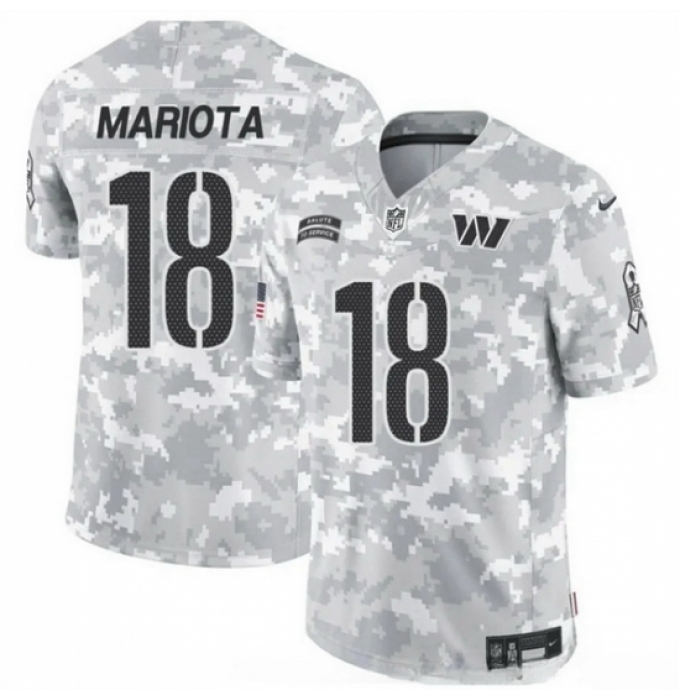 Men's Washington Commanders 18 Marcus Mariota 2024 F U S E Arctic Camo Salute To Service Limited Stitched Football Jersey