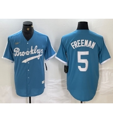 Men's Brooklyn Dodgers #5 Freddie Freeman Light Blue Cooperstown Collection Cool Base Jersey