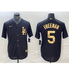 Men's Los Angeles Dodgers #5 Freddie Freeman Black Gold Cool Base Stitched Jersey