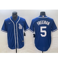 Men's Los Angeles Dodgers #5 Freddie Freeman Blue Cool Base Stitched Baseball Jersey