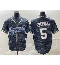 Men's Los Angeles Dodgers #5 Freddie Freeman Gray Camo Cool Base Stitched Baseball Jersey