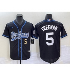 Men's Los Angeles Dodgers #5 Freddie Freeman Number Black Cool Base Stitched Baseball Jersey