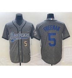 Men's Los Angeles Dodgers #5 Freddie Freeman Number Grey Gridiron Cool Base Stitched Baseball Jersey