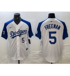 Mens Los Angeles Dodgers #5 Freddie Freeman Number White Blue Fashion Stitched Cool Base Limited Jersey