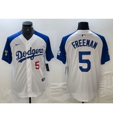 Men's Los Angeles Dodgers #5 Freddie Freeman Number White Blue Fashion Stitched Cool Base Limited Jerseys