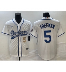 Men's Los Angeles Dodgers #5 Freddie Freeman Number White Cool Base Stitched Baseball Jersey