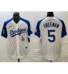 Men's Los Angeles Dodgers #5 Freddie Freeman White Blue Fashion Stitched Cool Base Limited Jersey