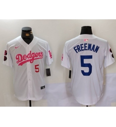 Men's Los Angeles Dodgers #5 Freddie Freeman White Pink Vin & Kobe Stitched Baseball Jerseys