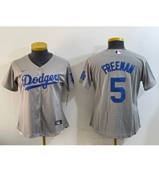 Women's Los Angeles Dodgers #5 Freddie Freeman Grey Cool Base Stitched Jersey