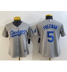 Women's Los Angeles Dodgers #5 Freddie Freeman Grey Cool Base Stitched Nike Jersey