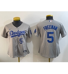 Women's Los Angeles Dodgers #5 Freddie Freeman Number Grey Cool Base Stitched Jerseys