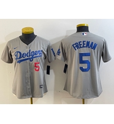 Women's Los Angeles Dodgers #5 Freddie Freeman Number Grey Cool Base Stitched Nike Jersey