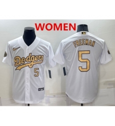 Women's Los Angeles Dodgers #5 Freddie Freeman Number White 2022 All Star Stitched Cool Base Nike Jersey