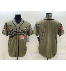 Men's Cleveland Browns Blank Olive 2022 Salute To Service Cool Base Stitched Baseball Jersey