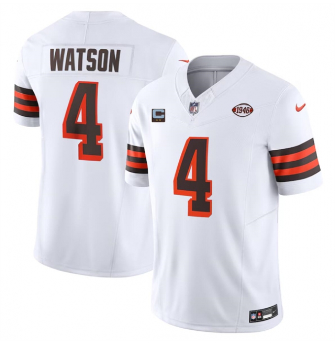 Men's Cleveland Browns #4 Deshaun Watson White 2024 F.U.S.E. With 2-Star C 1946 Collection Vapor Untouchable Limited Stitched Jersey