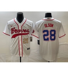 Men's Atlanta Braves #28 Matt Olson Number White Cool Base Stitched Baseball Jersey