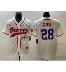 Men's Atlanta Braves #28 Matt Olson White Cool Base Stitched Baseball Jersey1