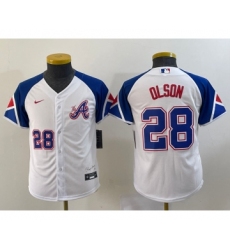 Youth Atlanta Braves #28 Matt Olson Number White 2023 City Connect Cool Base Stitched Jersey1