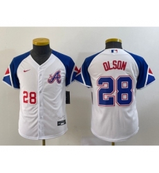 Youth Atlanta Braves #28 Matt Olson Number White 2023 City Connect Cool Base Stitched Jersey2