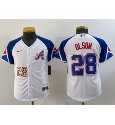 Youth Atlanta Braves #28 Matt Olson Number White 2023 City Connect Cool Base Stitched Jersey