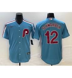 Men's Philadelphia Phillies #12 Kyle Schwarber Blue Cooperstown Throwback Cool Base Nike Jersey