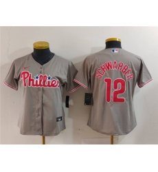 Women's Philadelphia Phillies #12 Kyle Schwarber Gray Cool Base Stitched Baseball Jersey(Run Small)