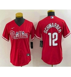 Women's Philadelphia Phillies #12 Kyle Schwarber Red Stitched Cool Base Nike Jersey