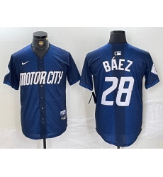 Men's Detroit Tigers #28 Javier Baez 2024 Navy City Connect Cool Base Limited Stitched Jersey