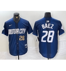 Mens Detroit Tigers #28 Javier Baez Number 2024 Navy City Connect Cool Base Limited Stitched Jersey