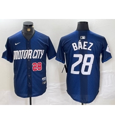 Men's Detroit Tigers #28 Javier Baez Number 2024 Navy City Connect Cool Base Limited Stitched Jerseys