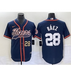 Men's Detroit Tigers #28 Javier Baez Number Navy Blue Cool Base Stitched Baseball Jersey