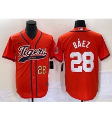 Men's Detroit Tigers #28 Javier Baez Number Orange Cool Base Stitched Baseball Jersey