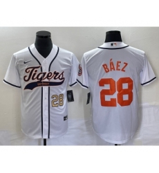 Men's Detroit Tigers #28 Javier Baez Number White Cool Base Stitched Baseball Jersey