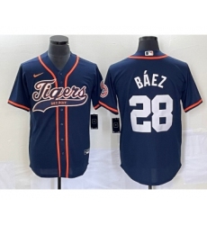 Men's Detroit Tigers #28 Javier Báez Navy Cool Base Stitched Baseball Jersey