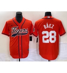 Men's Detroit Tigers #28 Javier Báez Orange Cool Base Stitched Baseball Jersey